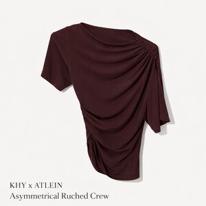 KHY x ATLEIN Asymmetrical Ruched Crew Tee – Black Cherry – XXS – NWT